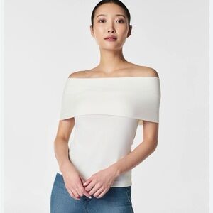 Spanx ribbed off shoulder top small